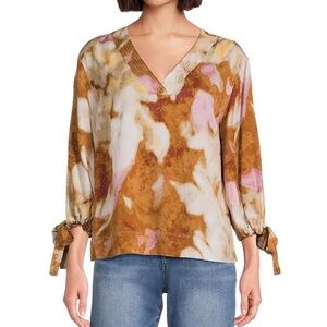 Westbound Women’s Mocha Autumn Blur 3/4 Tie Sleeve Top L